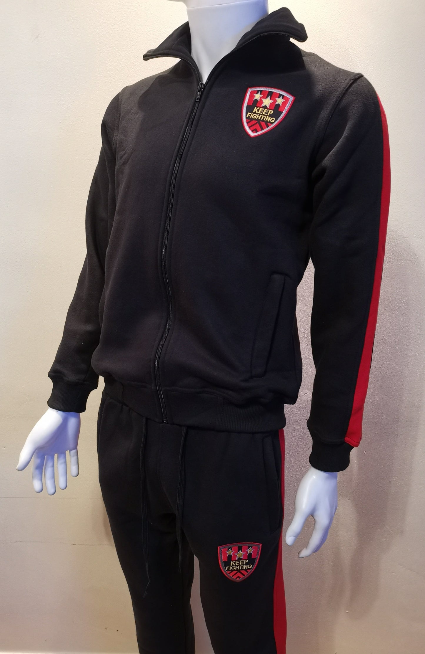 Keep Fighting Premium Heavyweight Cotton Tracksuit Black/Red